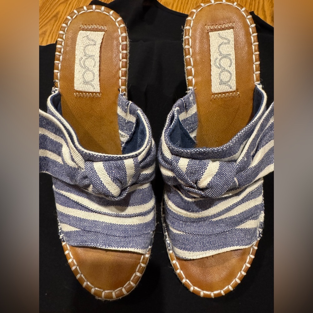 Sugar Espadrille Wedges Blue/White 8.5